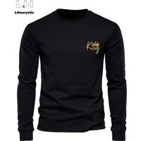 Long Sleeved Round Neck T shirt Top Loose 100 Cotton King Print