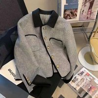Inspired Tweed Short Jacket – Metallic Button Blazer Contrast Collar 