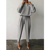 Women's loose solid color long-sleeved casual two-piece set