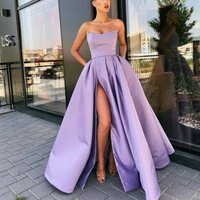 Clothing Performance Costume Sexy Tube Top Slit Long Banquet Host Evening Dress