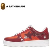 A BATHING-APE Classic Lacquer Leather Double Splicing Trendy Fashion Board Shoes Air Force No.1 Board Shoes Men's And Women's Same Style
