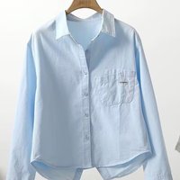 Women's Clothing Spring And Autumn New Embroidered Letter Pocket Loose Casual Shirt Women's Versatile Casual Tops