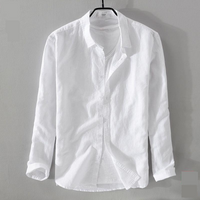 Clothing Lightweight Linen Shirt Breathable Short Long Sleeve Casual Shirt Spring Summer Slim Fit Top White Grey Navy & Sky Blue