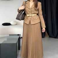 Elegant Long Pleated Skirt Set For Women - Spring Casual Outfit, Comfortable Polyester Fabric, S-XXL