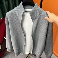 Men's Clothing Casual Cardigan Sweater Retro Loose Vintage Zip-Up Cardigan Sweater - Relaxed Fit Knit Pullover For Casual Wear In Grey & Black