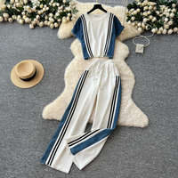 Women's Clothing Tops High Waist Denim Stitching Wide Leg Straight Trousers Casual Suits