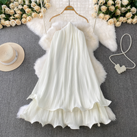 Clothing Seaside Holiday Style Sexy Backless Halter Neck Suspender Dress Summer Loose Slim Fluffy Cake Skirt