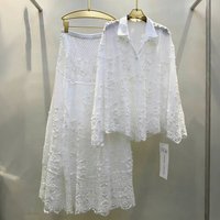 Long Sleeve Lapel Shirt Hook Detail Hollow Design High Waist Skirt Set Casual Elegant Fashion Spring 2026
