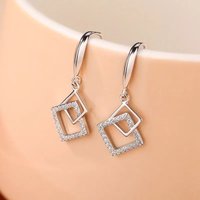 Sparkling Diamond Hollow Rhombus Elegant Graceful Ear Hooks Niche Design Sense Sophistication