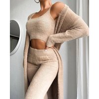clothing sexy V neck plush short vest trousers three piece set