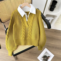 Clothing Shirt Sweater Autumn Winter Design Niche Lapel Loose Outer Wear Knitted Sweater Top