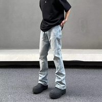  Washed Ice Straight Leg Jeans High Street Vibe Casual Denim Pants Slight Flare 