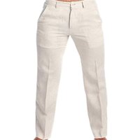 Mans clothing solid linen slant pocket loose casual pants