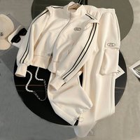 Women’s Clothing Casual Sports Suit Autumn Reducing Slim Zipper Stand Collar Fashionable Two Piece Suit