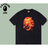 A BATHING APE BAPE-Ape Head Flame Ape Printed Short Sleeve T-shirt Made Of Pure Cotton Fabric