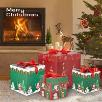 Goodfortune 3Pcs Christmas Box Foldable Bright Color Christmas Style Snowman Patterns Bow Tie Merry Christmas Gift Box for Festival