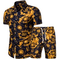 Summer New Men's Clothing Short-sleeved Printed Shirts Shorts 2 Piece Fashion Male Casual Beach Vacations Clothes