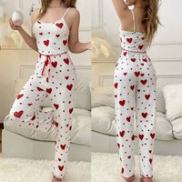 Sleepwears home clothes ribbed love strap vest pajamas that can be worn outside trousers suit