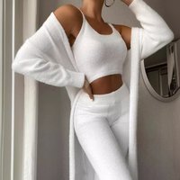 Real shots stock 2025 European American sexy V neck plush short vest trousers three piece set