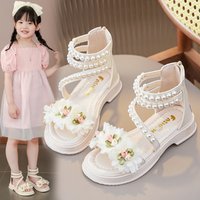 SHLIANG Girls Sandals Summer Princess White Party Sandals Pearls Platform Baby Casual Beach Shoes Non-slip Flats SA128