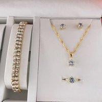 Best selling Simple Jewelry Fashionable Versatile Zircon Neclace Earrings Ring Bracelet Four piece Set