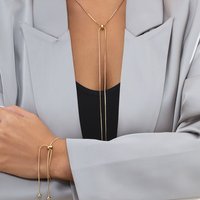 Necklace Golden Necklace Pendant Necklace Accessories Simple Versatile Long Tassel Fashion Adjustable Metal Square Snake Bone Chain Neckla