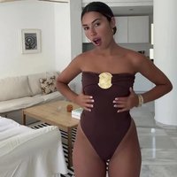 Women’s Sexy Solid Color Bikini Set With Metal Decorations – Tube Top & Tight Swimsuit (European & American Style)