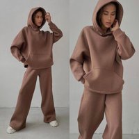 Tracksuit Two Pieces Set Hooded Solid Sweatshirts Wide Leg Pants Pockets Elastic Waist Loose Sports High Street