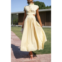 Sweet Fashionable Street Summer Style Standing Collar Macaron Off waist Long Dress