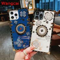 Luxury Diamond Case Xiaomi Redmi K40 K30 K20 10 9A 9C Note 10 9 8 Pro Max 10s 9s Square four-leaf clover Phone Cover wit