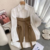 Women's Clothing two piece shirt dress for women autumn new irregular stitching contrast color niche waist skirt