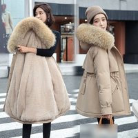 Winter Parka Coat Detachable Faux Fur Hood Mid Length Quilted Puffer Jacket Casual & Work