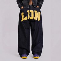 Y2K European American Cross border Hot Jaded Letter Print Jeans High Street Loose Baggy Trendy