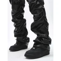 Men's Pants Slim Fit Punk K Sle Pleated PU Leather For Men Youth Casual Straight Leg Faionable Slimming Long Trousers