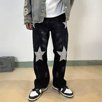 Streetwear Straight Leg Jeans American High Fashion Denim Pants Star Embellishment