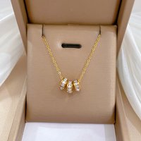 French High-Grade Cylinder Pendant Stainless Steel Gold Color Necklace Simple Accessories For Women at Parties Lucky Jewelry
