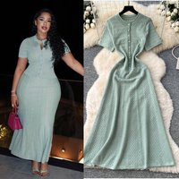 Clothing Knit Dress – Spring Pearl Embellished Round Neck Line Midi Dress 