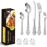 Royal Stainless Steel Knife, Fork, Spoon Set, Cross border 4Person 20 Piece Set, Retro Hollow Relief Steak Knife, Fork, European Style