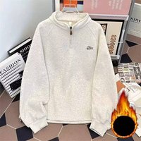 Men's Clothing Casual Quarter-Zip Fleece Sweatshirt - Stand Collar, Loose Fit, Warm Plush Lining, No Hood, Pullover Style (Fleece & Non-Fleece)