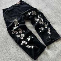 Clothing Loose Jeans Cherry Blossom Embroidery High Quality Streetwear Jeans