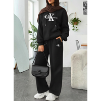 Trendy Coin Print Hoodie & Wide Leg Pants Set – Streetwear Loungewear & Relaxed Wide Leg Fit AA