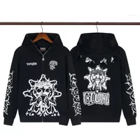 Hoodies Glo Gang Eroded Thermal Embroidery Printing Hoodie High Quality Oversized Full Zip Hooded