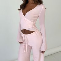 Women's Y2K Style V Neck Long Sleeve Top And Casual Trousers Set Sexy Spring Fashion Wholesale