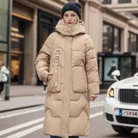 detachable cap padded jacket mid length over knee thickened down jacket