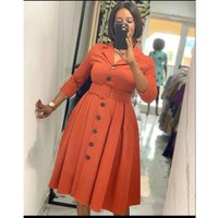 Clothing Solid V Neck Simple Lapel Button Line Dress Belt