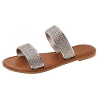 Slippers Hot selling Sandals Roman Style Sparkling Bright Diamond One line Sandals European American Large Flat Slippers