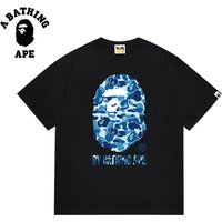 A BATHING APE BAPE-SimplNavy Blue Ape Head Men's Short Sleeved T-shirt With Letter Printed Pattern