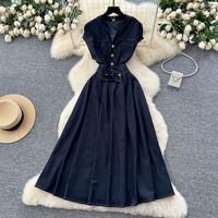 Spring Vintage Floral Print V Neck Line Dress High Waist & Button Detail – Elegant Casual Midi Dress