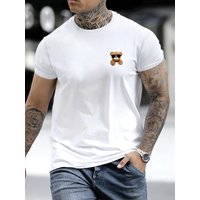 100% Pure Cotton Men's Summer Fashionable Short Sleeved Teddy Bear Pattern Printed Casual Slim Fit Versatile Top