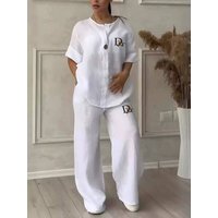 Summer 2 Piece Set Sleeveless Top Wide Leg Pants Matching Casual OL Sportswear Solid Polyester